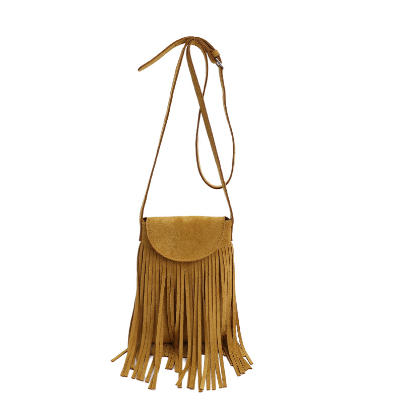Nova mini torbica za telefon za jesen-zimu, jednostavan dizajn, sa resicama, retro brušena koža crossbody torbica za žene