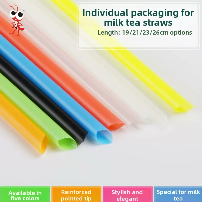 Jednokratna čvrsta plastična slamka, individualno pakirana, za napitke s perlama i sojinim mlijekom, prozirna