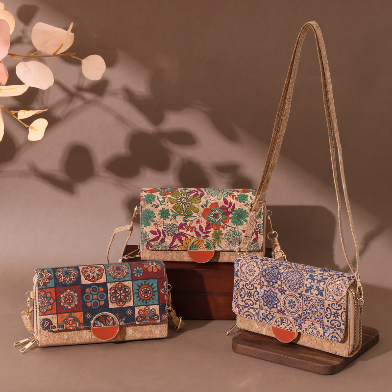 Ženska torbica od pluta u retro etno stilu s patchworkom i jedinstvenim uzorkom kore, svestrana crossbody torba za svakodnevnu upotrebu