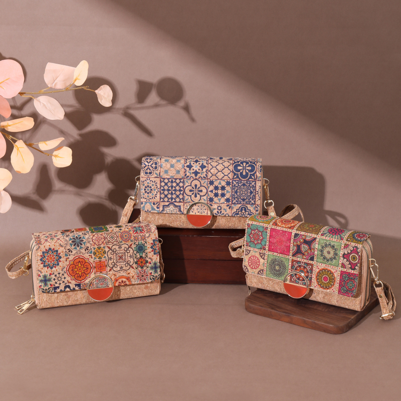 Ženska torbica od pluta u retro etno stilu s patchworkom i jedinstvenim uzorkom kore, svestrana crossbody torba za svakodnevnu upotrebu