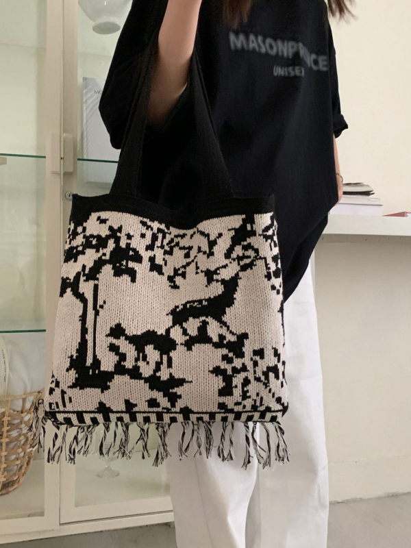 Poliesterska pletena tote torba s resicama, vintage moda, ženska torba preko ramena, tkan stil etničkog