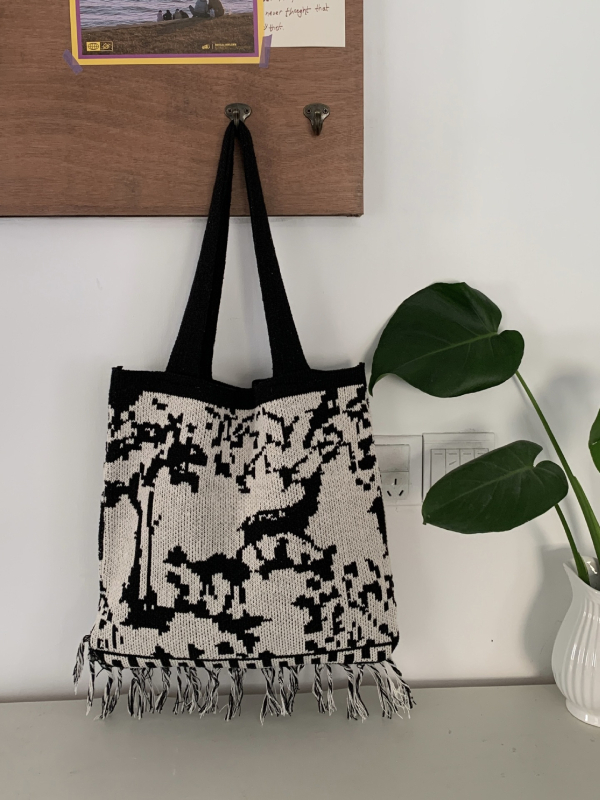Poliesterska pletena tote torba s resicama, vintage moda, ženska torba preko ramena, tkan stil etničkog
