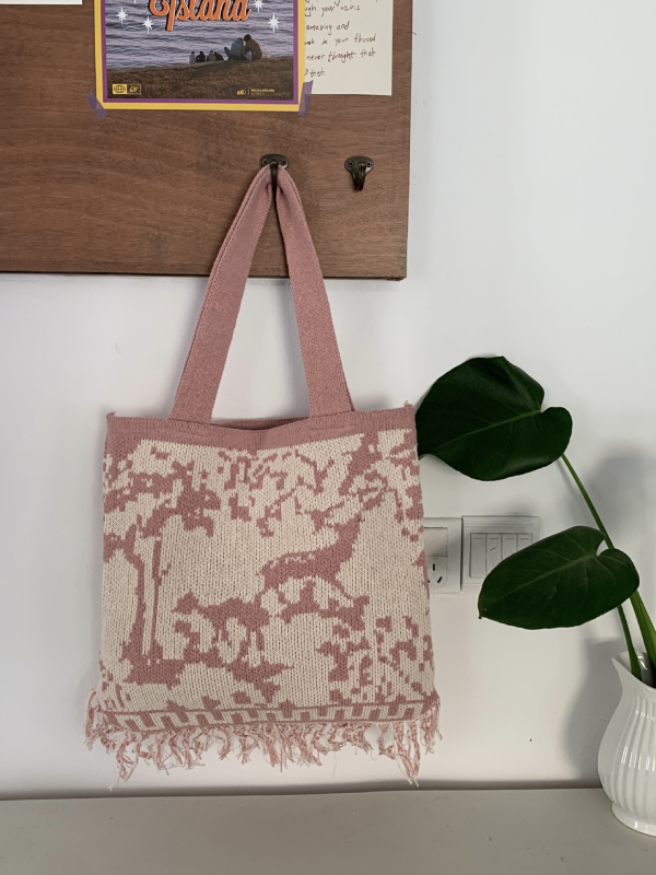 Poliesterska pletena tote torba s resicama, vintage moda, ženska torba preko ramena, tkan stil etničkog