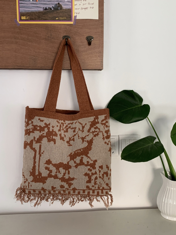 Poliesterska pletena tote torba s resicama, vintage moda, ženska torba preko ramena, tkan stil etničkog