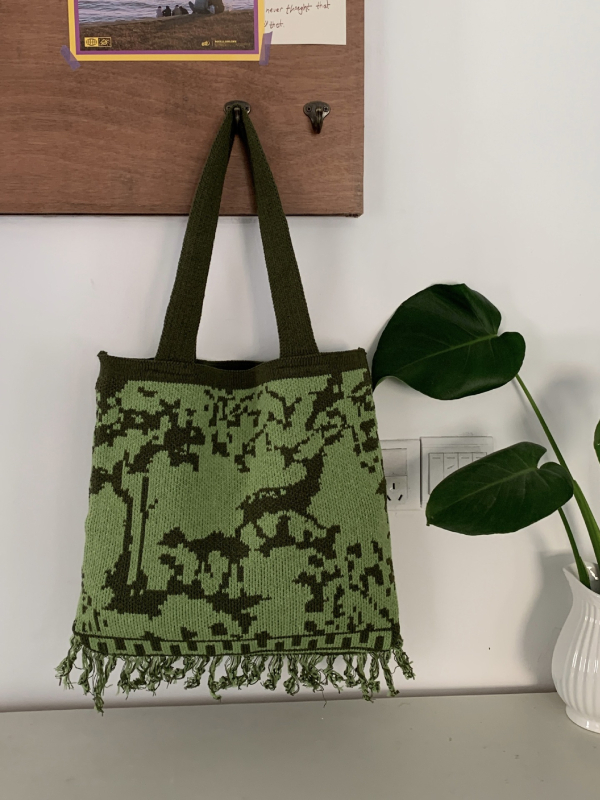 Poliesterska pletena tote torba s resicama, vintage moda, ženska torba preko ramena, tkan stil etničkog