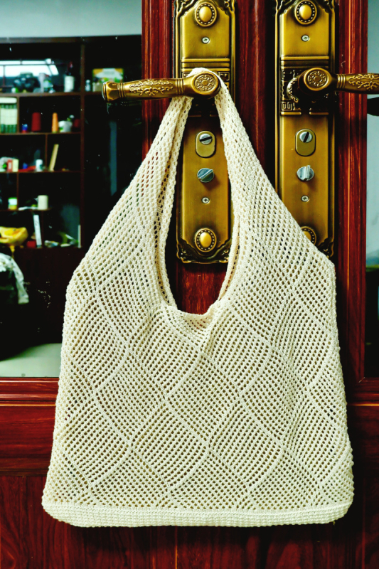 Ženska crossbody i tote torba od pamuka, jednobojna, japansko-korejski stil, vintage mrežasta pletena torba za plažu