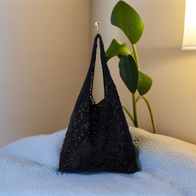 Ženska crossbody i tote torba od pamuka, jednobojna, japansko-korejski stil, vintage mrežasta pletena torba za plažu