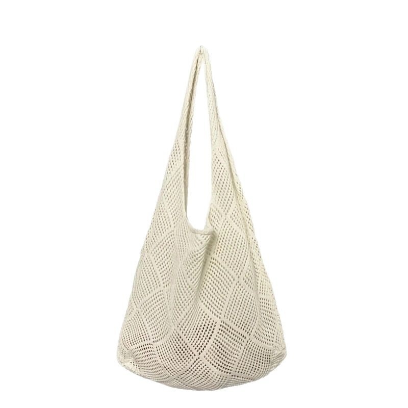 Ženska crossbody i tote torba od pamuka, jednobojna, japansko-korejski stil, vintage mrežasta pletena torba za plažu