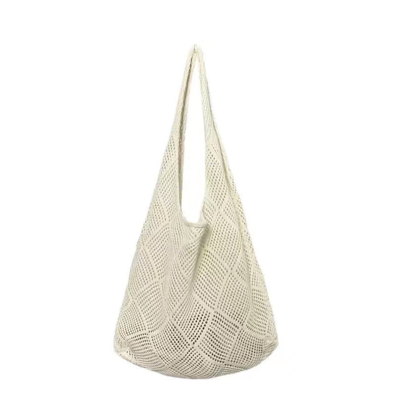 Ženska crossbody i tote torba od pamuka, jednobojna, japansko-korejski stil, vintage mrežasta pletena torba za plažu