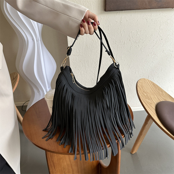 Ženska torbica za rame s resicama, velika kapaciteta, korejskog stila, crossbody sa zatvaračem na zip