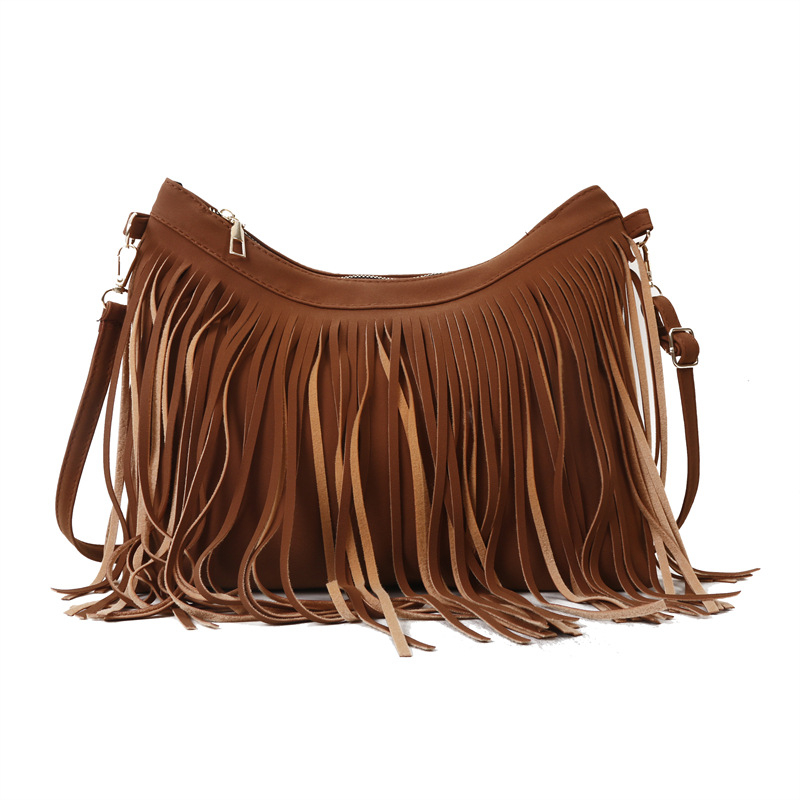 Ženska torbica za rame s resicama, velika kapaciteta, korejskog stila, crossbody sa zatvaračem na zip