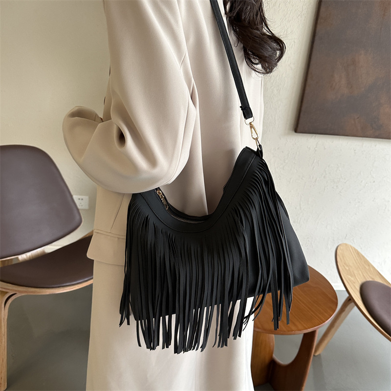 Ženska torbica za rame s resicama, velika kapaciteta, korejskog stila, crossbody sa zatvaračem na zip