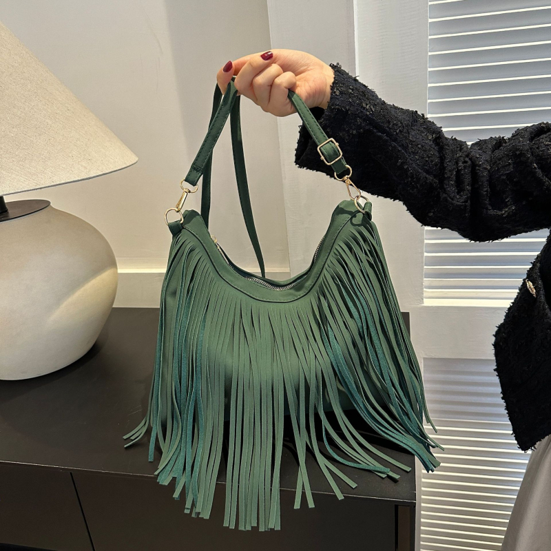 Ženska torbica za rame s resicama, velika kapaciteta, korejskog stila, crossbody sa zatvaračem na zip