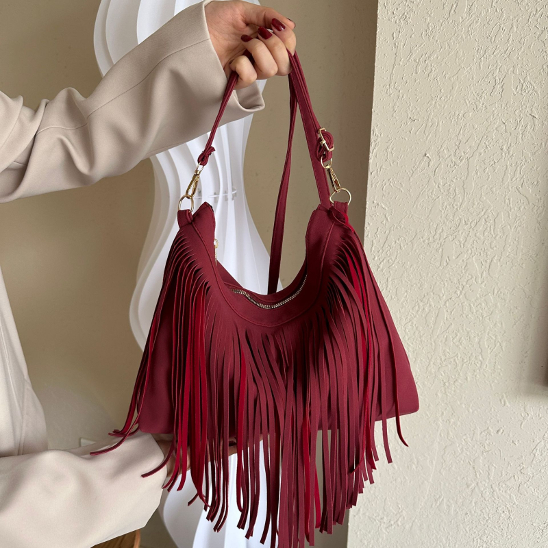 Ženska torbica za rame s resicama, velika kapaciteta, korejskog stila, crossbody sa zatvaračem na zip