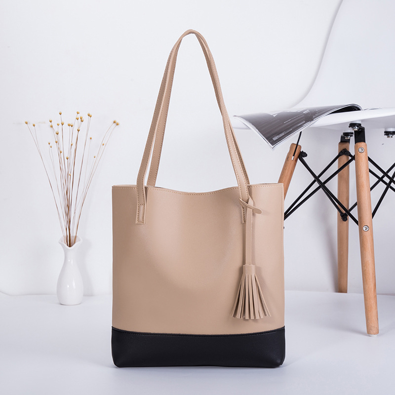 PU bucket torbica s resicama, srednje veličine, za rame, dizajn blok boja