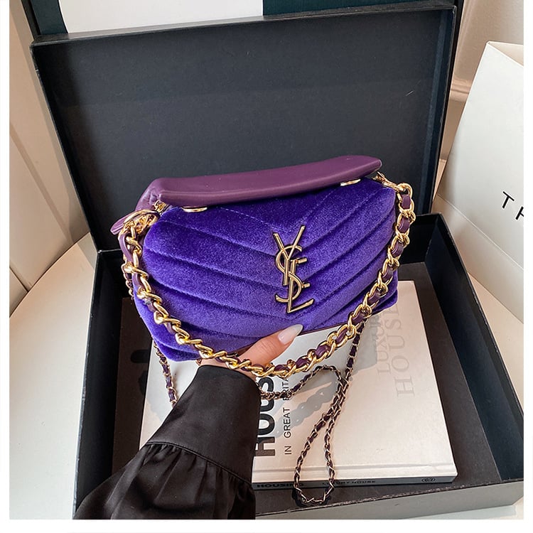 Zamatna torbica s lancem za žene – mini veličina, elegantna preko ramena i crossbody, troje u jednom