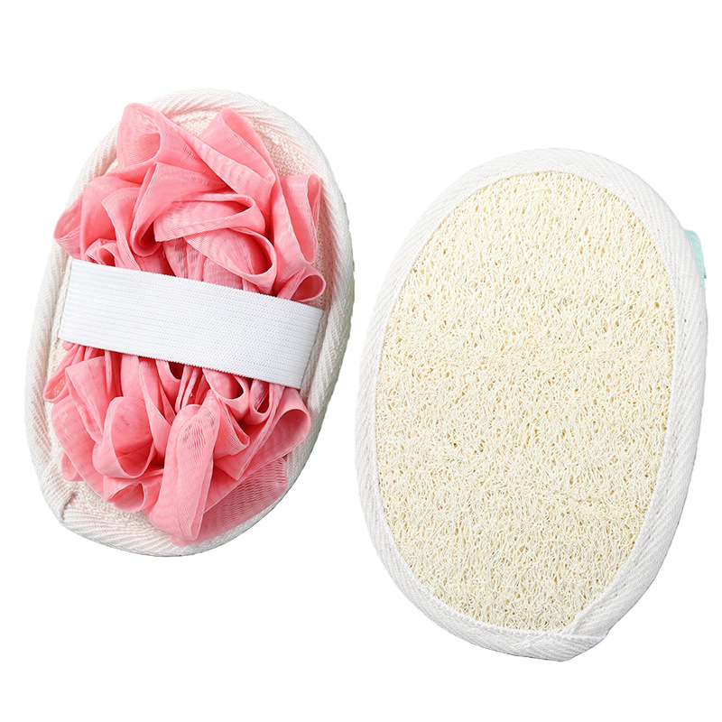 Minge de baie cu loofah, față dublă, pentru exfoliere delicată și masaj