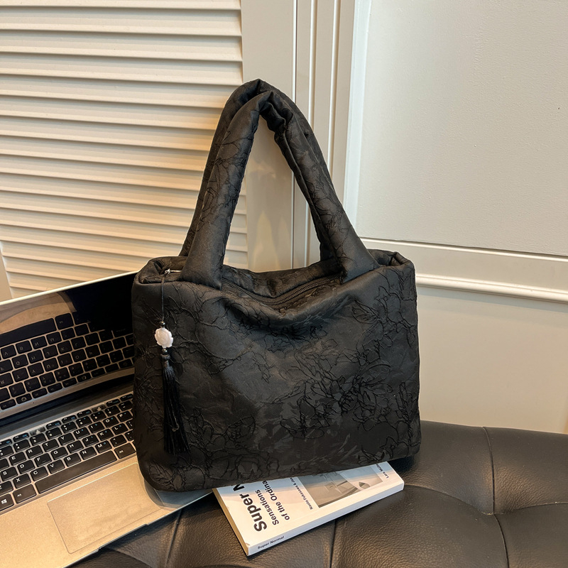 Ženska tote torba s kineskim stilom vezom, velika kapaciteta, dnevna torba preko ramena s resicama