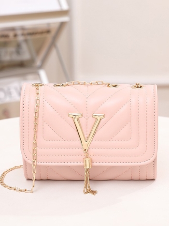 Stilna mini kvadratna torbica s twill izvezom i lancem, ukras s literama, jednoramena ženska crossbody torba