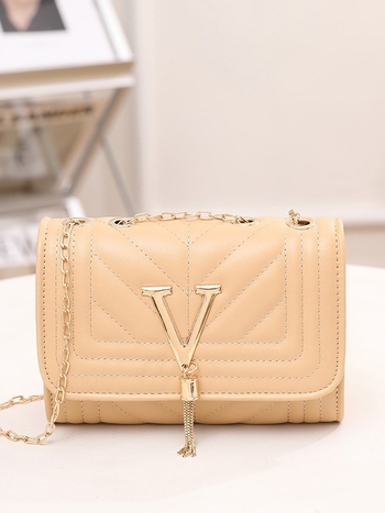 Stilna mini kvadratna torbica s twill izvezom i lancem, ukras s literama, jednoramena ženska crossbody torba