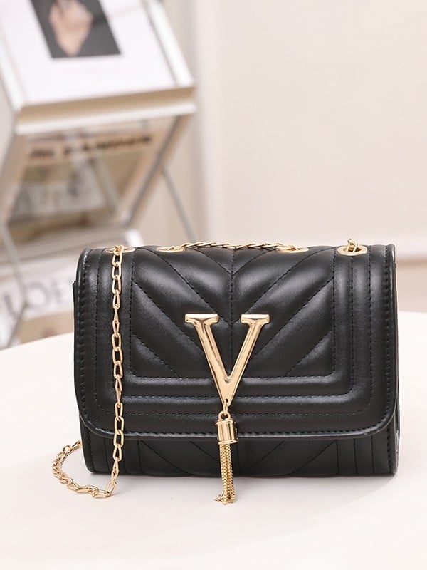 Stilna mini kvadratna torbica s twill izvezom i lancem, ukras s literama, jednoramena ženska crossbody torba