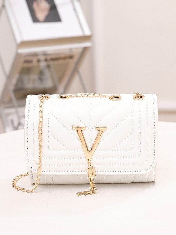 Stilna mini kvadratna torbica s twill izvezom i lancem, ukras s literama, jednoramena ženska crossbody torba