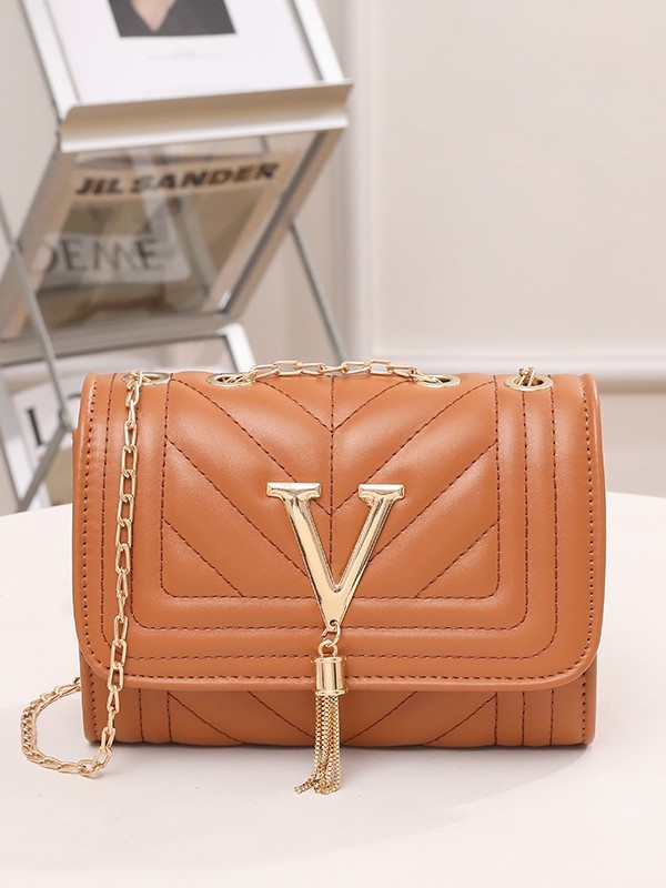Stilna mini kvadratna torbica s twill izvezom i lancem, ukras s literama, jednoramena ženska crossbody torba