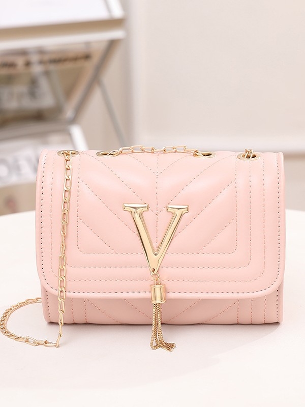 Stilna mini kvadratna torbica s twill izvezom i lancem, ukras s literama, jednoramena ženska crossbody torba