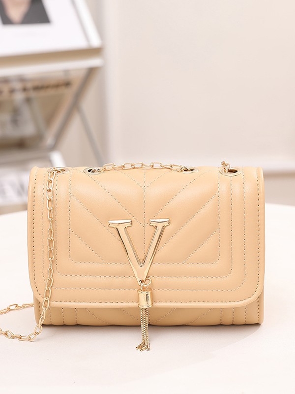 Stilna mini kvadratna torbica s twill izvezom i lancem, ukras s literama, jednoramena ženska crossbody torba