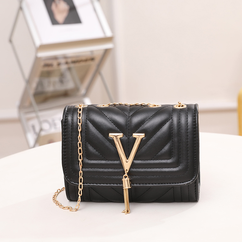 Stilna mini kvadratna torbica s twill izvezom i lancem, ukras s literama, jednoramena ženska crossbody torba