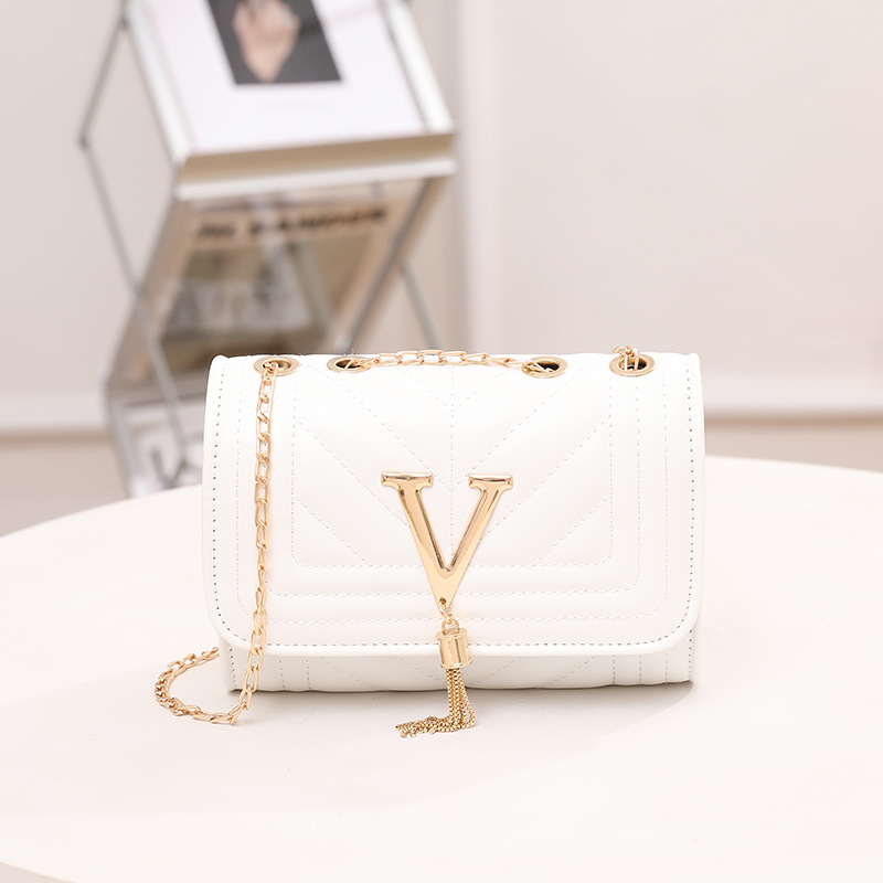 Stilna mini kvadratna torbica s twill izvezom i lancem, ukras s literama, jednoramena ženska crossbody torba
