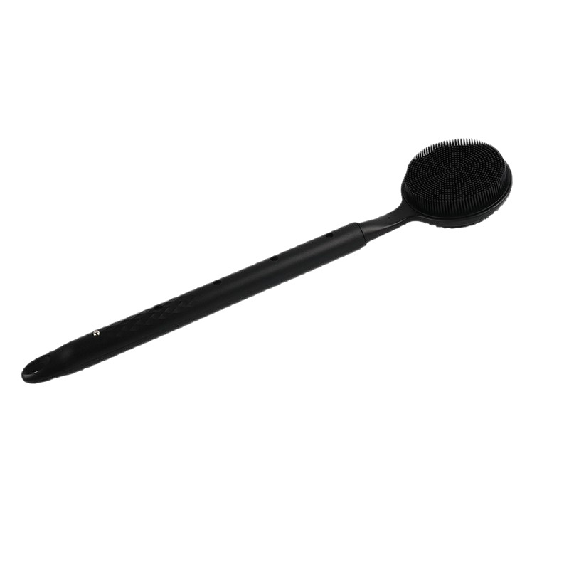 Perie de baie din silicon negru, cu mâner extensibil, pentru curățarea spatelui în duș