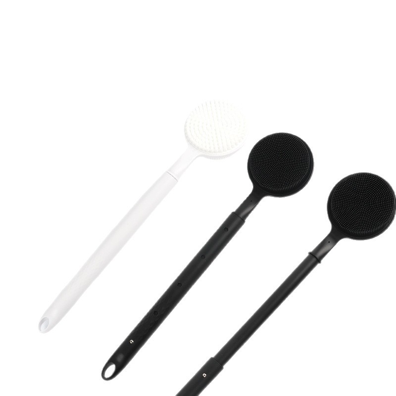 Perie de baie din silicon negru, cu mâner extensibil, pentru curățarea spatelui în duș