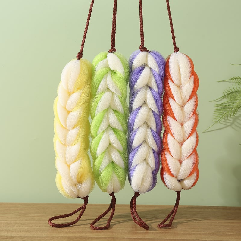 Bandă lungă de baie, 100 g, cu cusături bicolore, culori bomboane, extensibilă, pentru masajul spatelui