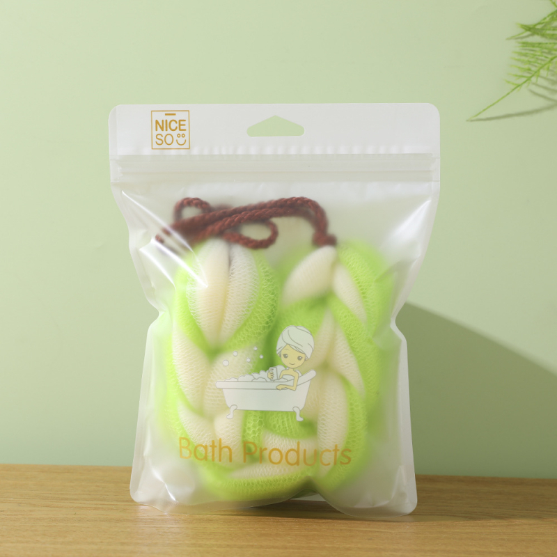 Bandă lungă de baie, 100 g, cu cusături bicolore, culori bomboane, extensibilă, pentru masajul spatelui