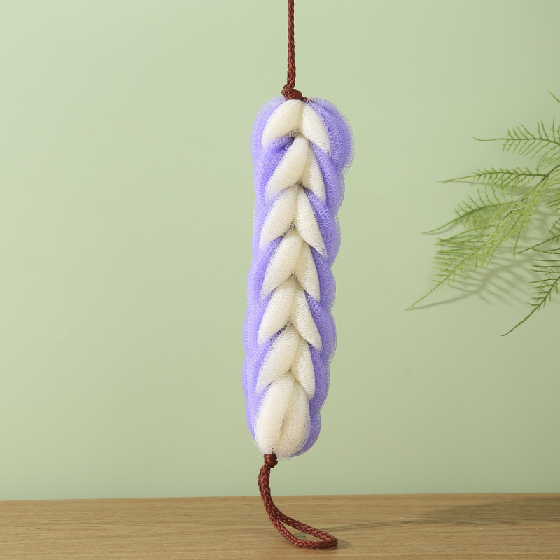 Bandă lungă de baie, 100 g, cu cusături bicolore, culori bomboane, extensibilă, pentru masajul spatelui