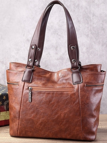PU kožna Tote torba, unisex, velika zapremina, mekana konstrukcija, zatvarač, za ramena ili crossbody