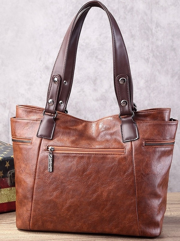 PU kožna Tote torba, unisex, velika zapremina, mekana konstrukcija, zatvarač, za ramena ili crossbody
