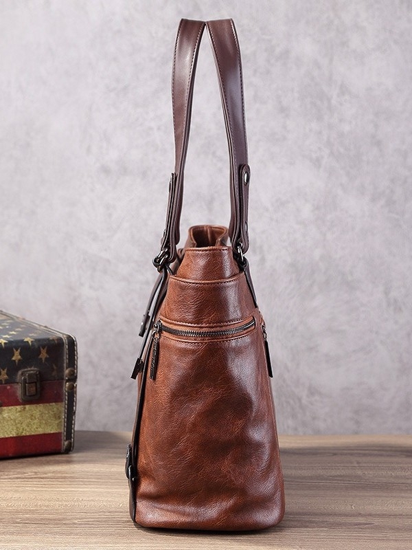PU kožna Tote torba, unisex, velika zapremina, mekana konstrukcija, zatvarač, za ramena ili crossbody