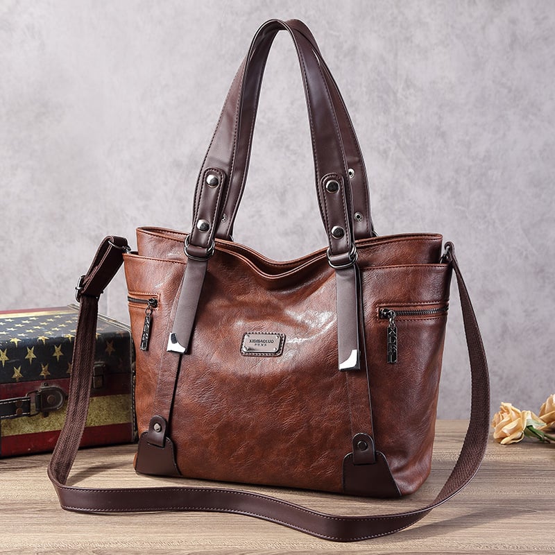 PU kožna Tote torba, unisex, velika zapremina, mekana konstrukcija, zatvarač, za ramena ili crossbody