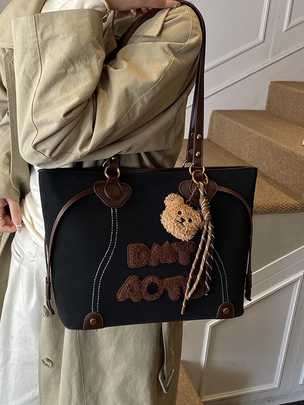 Ženska tote torba, velika kapaciteta, čvrsto dno, trodimenzionalni oblik, korejski stil, svestrana torba za rameno, vrhunski dojam, retro torba s slovima