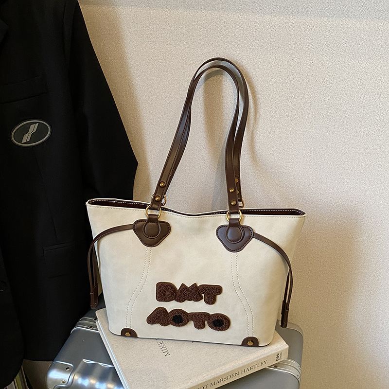 Ženska tote torba, velika kapaciteta, čvrsto dno, trodimenzionalni oblik, korejski stil, svestrana torba za rameno, vrhunski dojam, retro torba s slovima