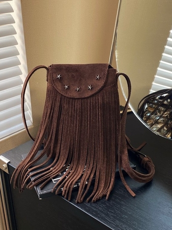 Retro torbica za telefon od nubuk kože s resicama, za žene, lagana i svestrana crossbody torbica