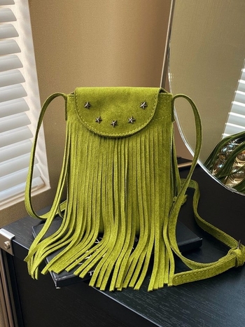 Retro torbica za telefon od nubuk kože s resicama, za žene, lagana i svestrana crossbody torbica