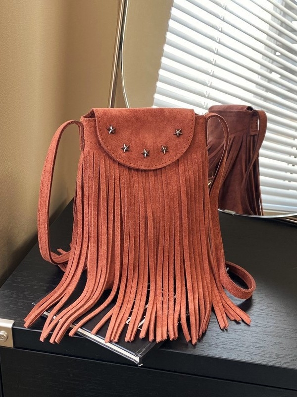 Retro torbica za telefon od nubuk kože s resicama, za žene, lagana i svestrana crossbody torbica