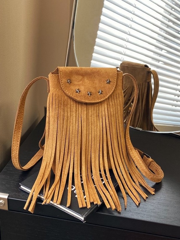 Retro torbica za telefon od nubuk kože s resicama, za žene, lagana i svestrana crossbody torbica