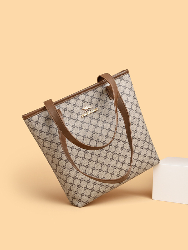 Torba Tote velike kapacitete za dnevnu upotrebu, gradski stil s retro blokom boja, nošenje u ruci ili ispod pazuha, PVC vanjski materijal, podstava od poliestera, uspravni kvadratni oblik, zatvarač, dvostruke nosive naramenice