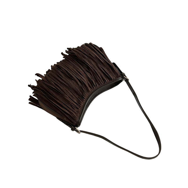 Ženska velurova torbica s resicama, crossbody torba, zima 2025, jednobojna, minimalistički dizajn