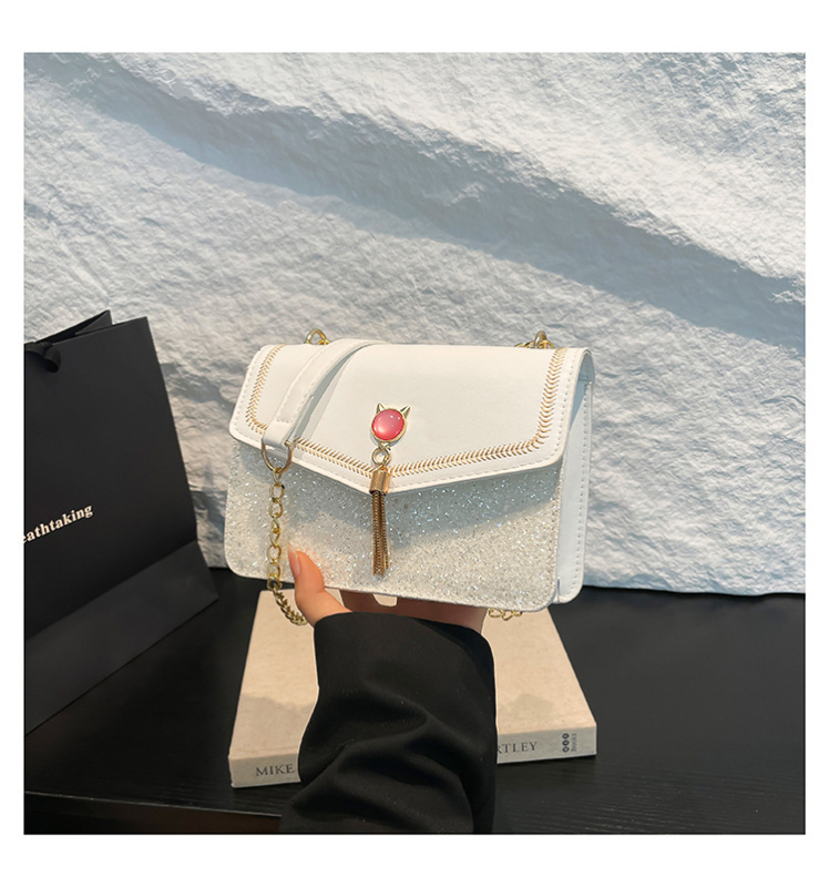Ženska mini kvadratna torba preko ramena s pailetama, moderan patchwork i resice, retro stil