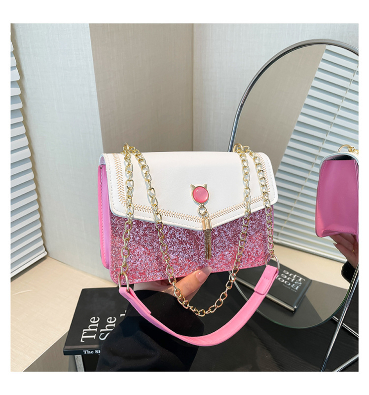 Ženska mini kvadratna torba preko ramena s pailetama, moderan patchwork i resice, retro stil